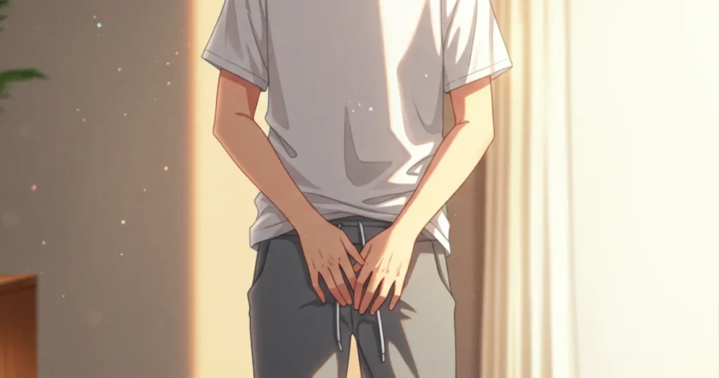 股間を押さえてEDについて悩む男性