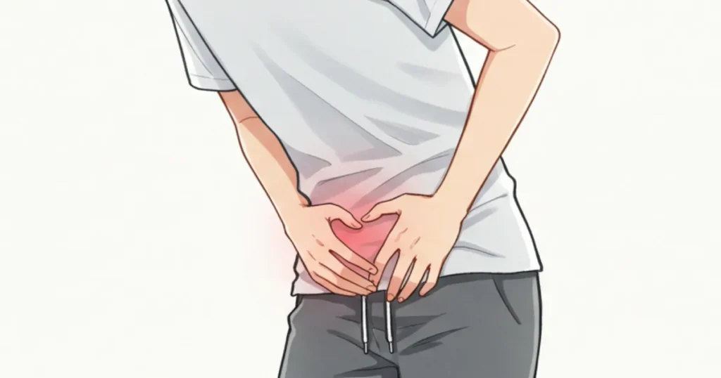 中折れに悩み、股を押さえている男性
