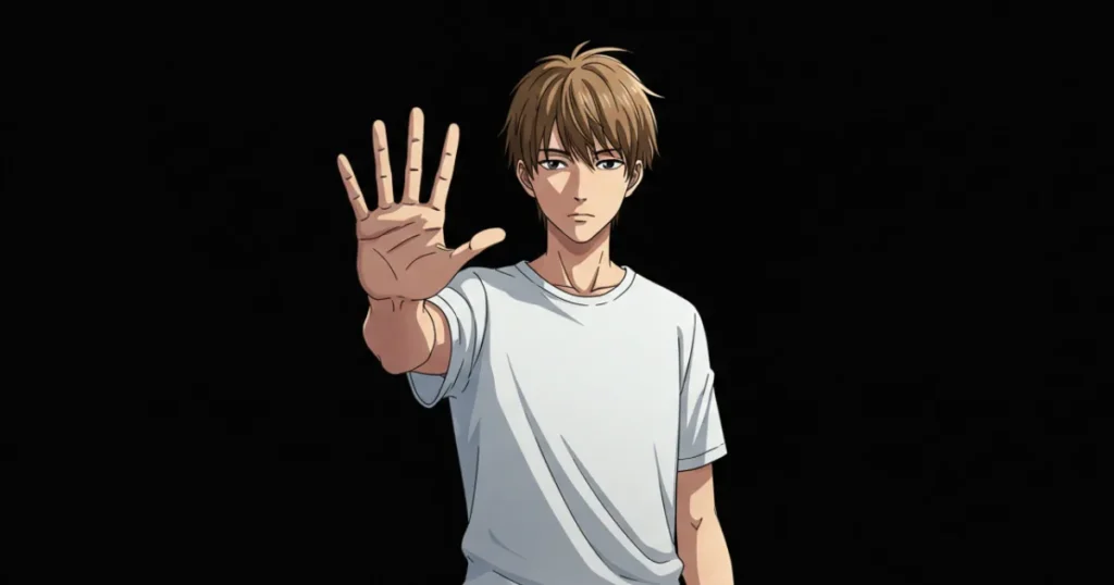 手のひらをこちらに向けている男性